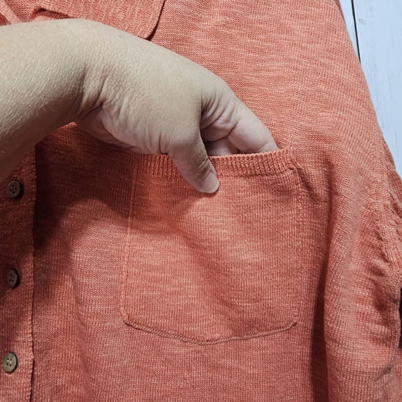 Free People Beach Orange Oversized Button Up Cotton Linen Sweater Size Medium. - Picture 4 of 8